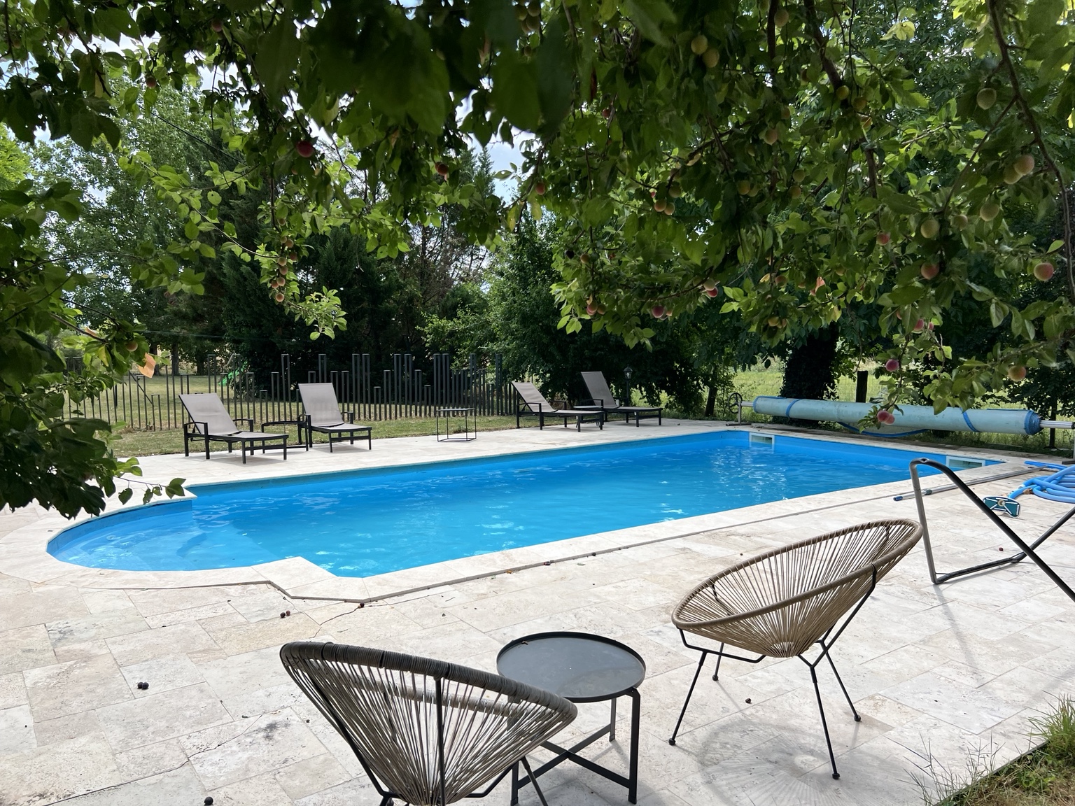Espace détente autour de la piscine